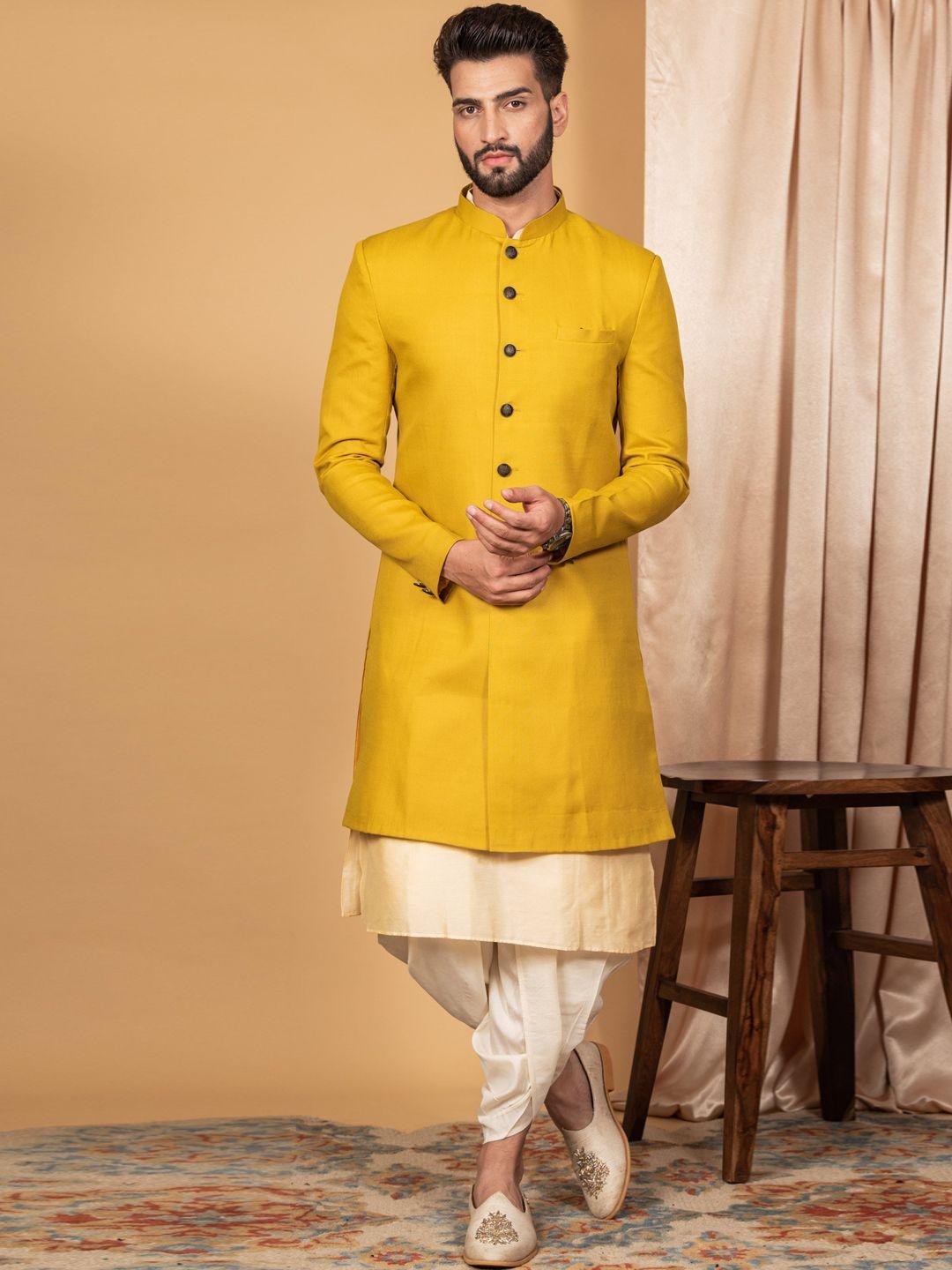 kisah men mandarin collar cotton kurta sherwani set