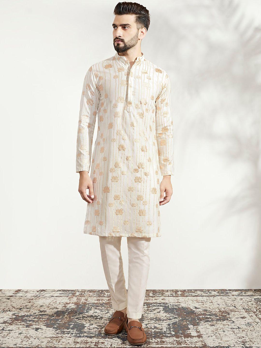 kisah men mandarin collar ethnic motifs regular kurta with pyjamas