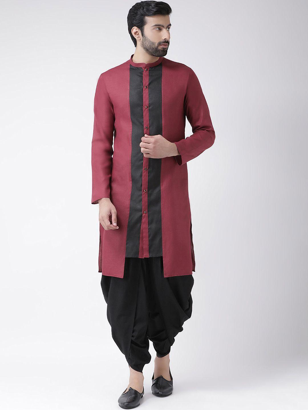kisah men maroon & black solid kurta with dhoti pants