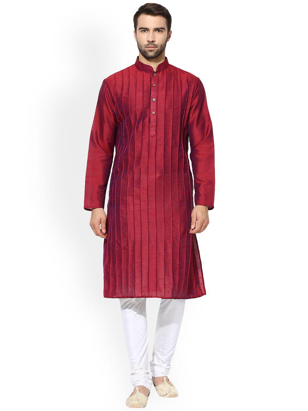 kisah men maroon & white striped kurta with churidar