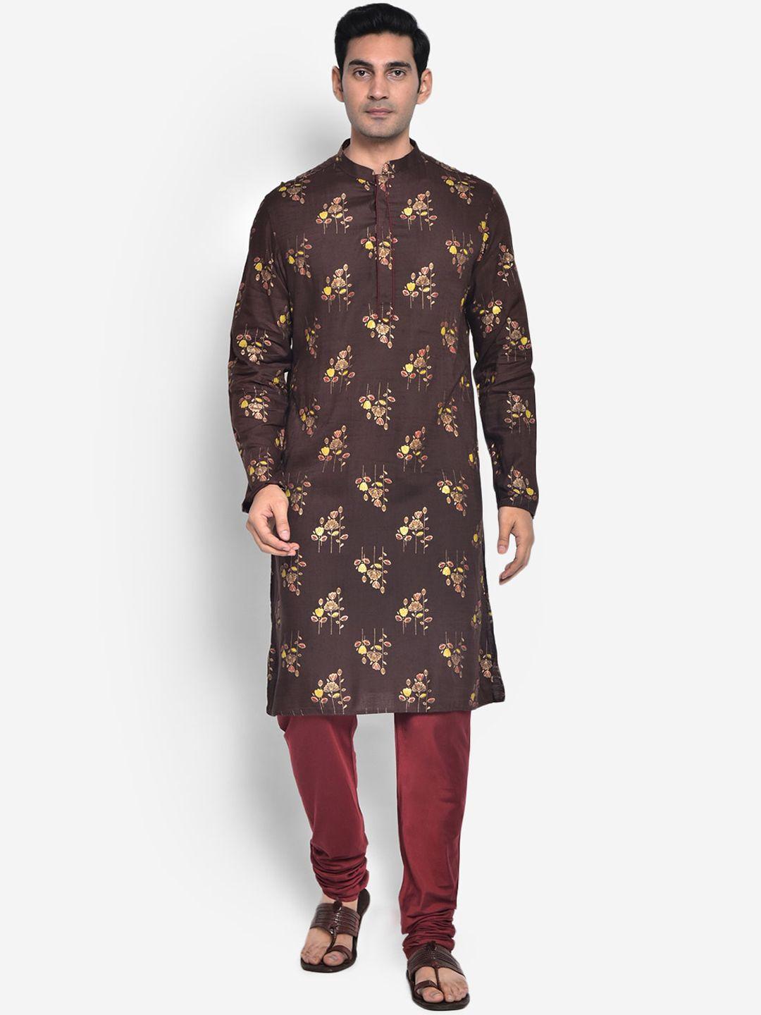 kisah men maroon floral printed kurta