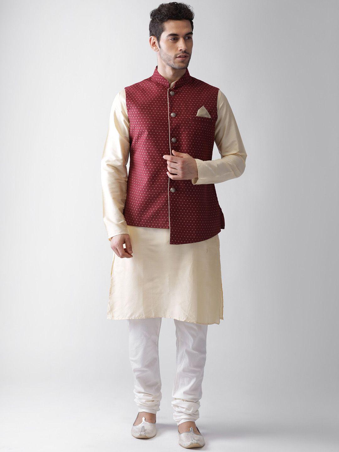 kisah men maroon kurta with pyjamas & jacket