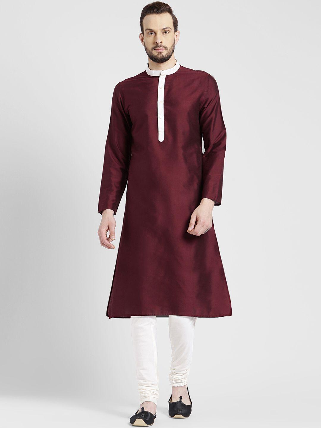 kisah men maroon solid straight kurta