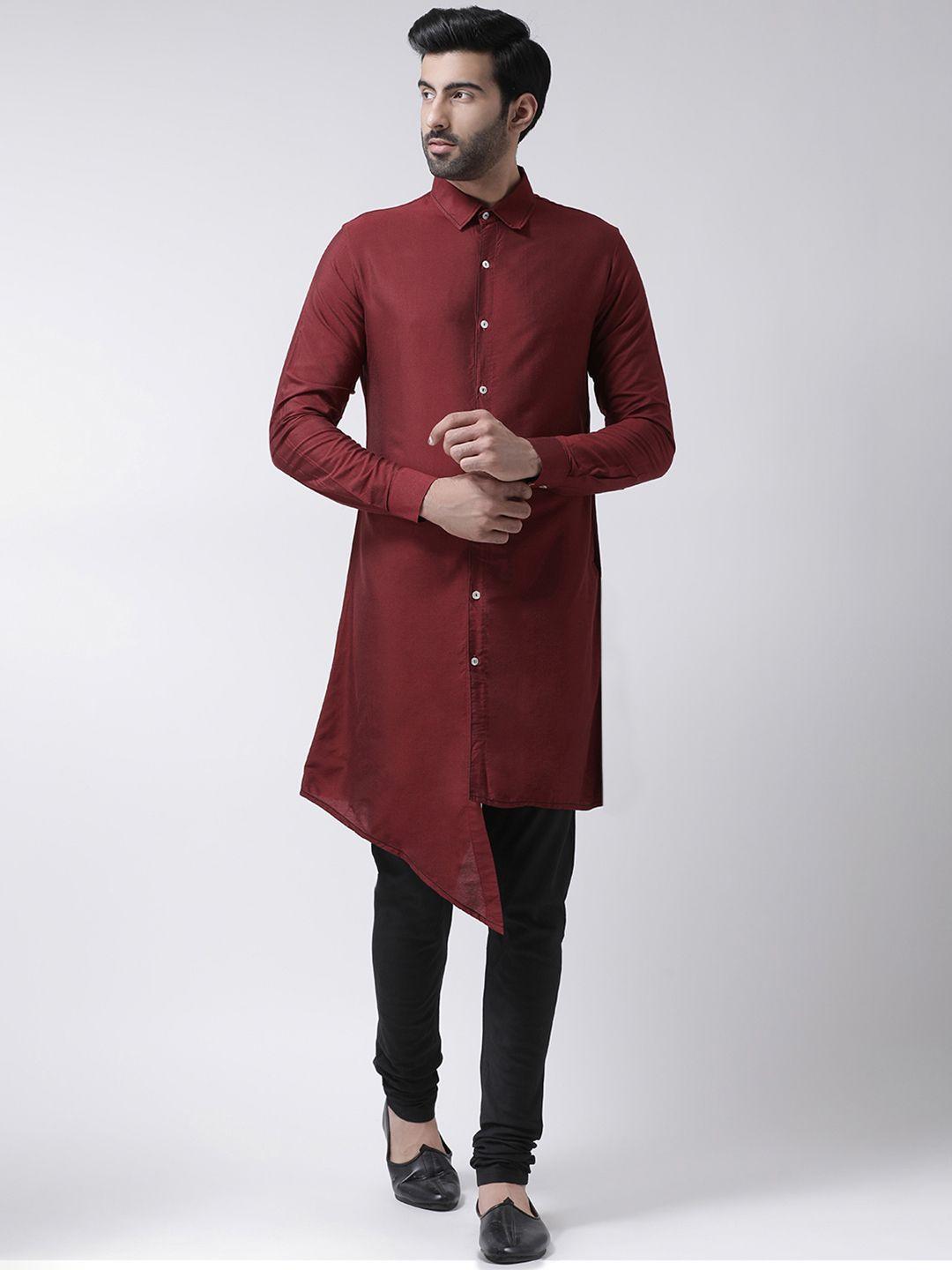 kisah men maroon solid straight kurta