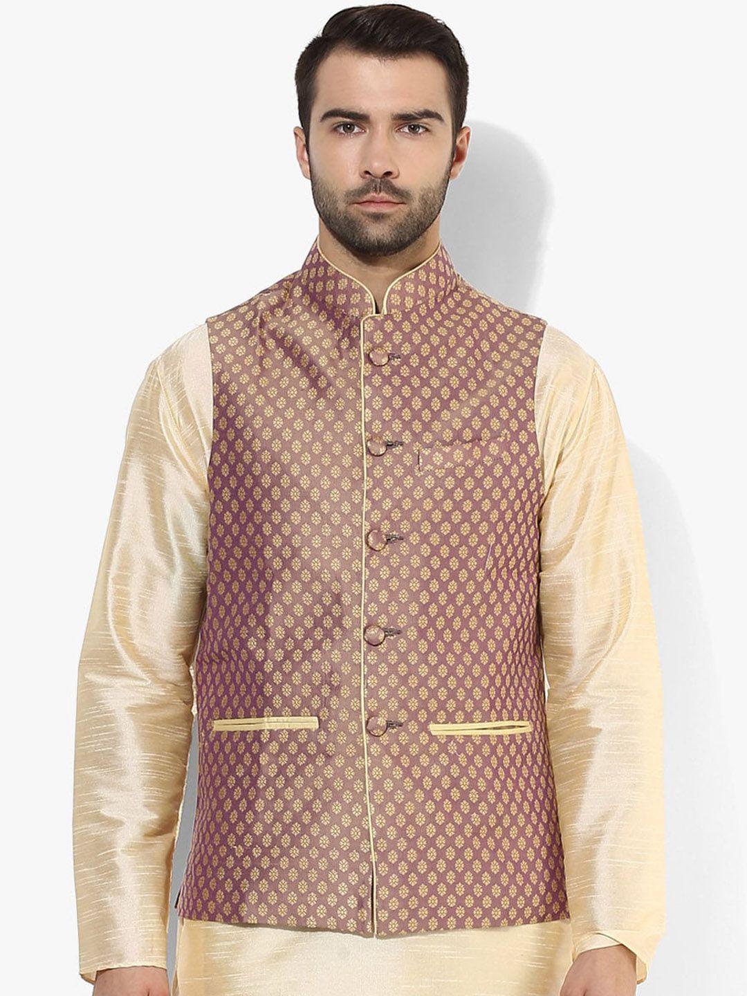 kisah men mauve woven design nehru jackets