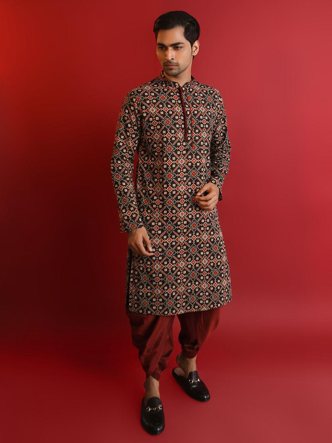 kisah men multicoloured ethnic motifs printed kurta