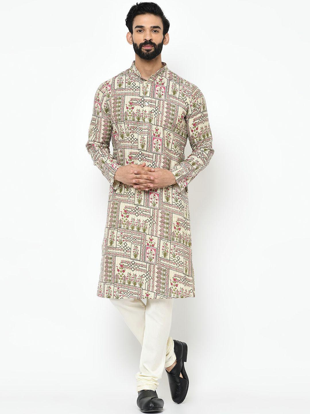 kisah men multicoloured floral printed kurta