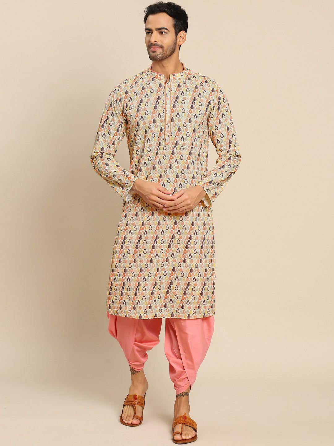 kisah men multicoloured printed mirror work kurta