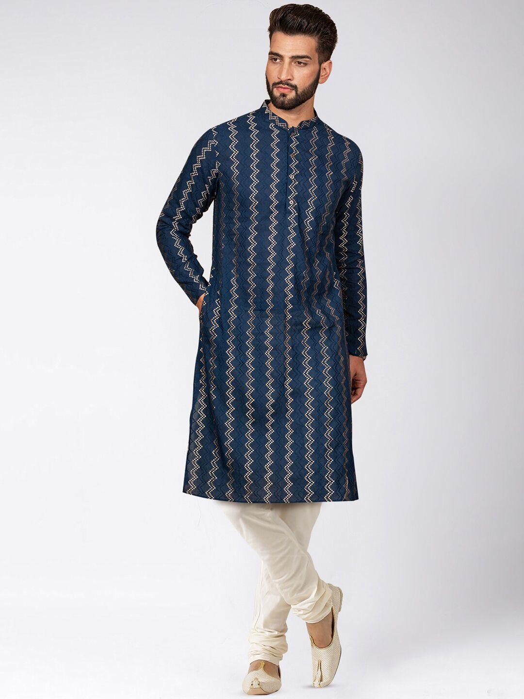 kisah men navy blue regular kurta with churidar