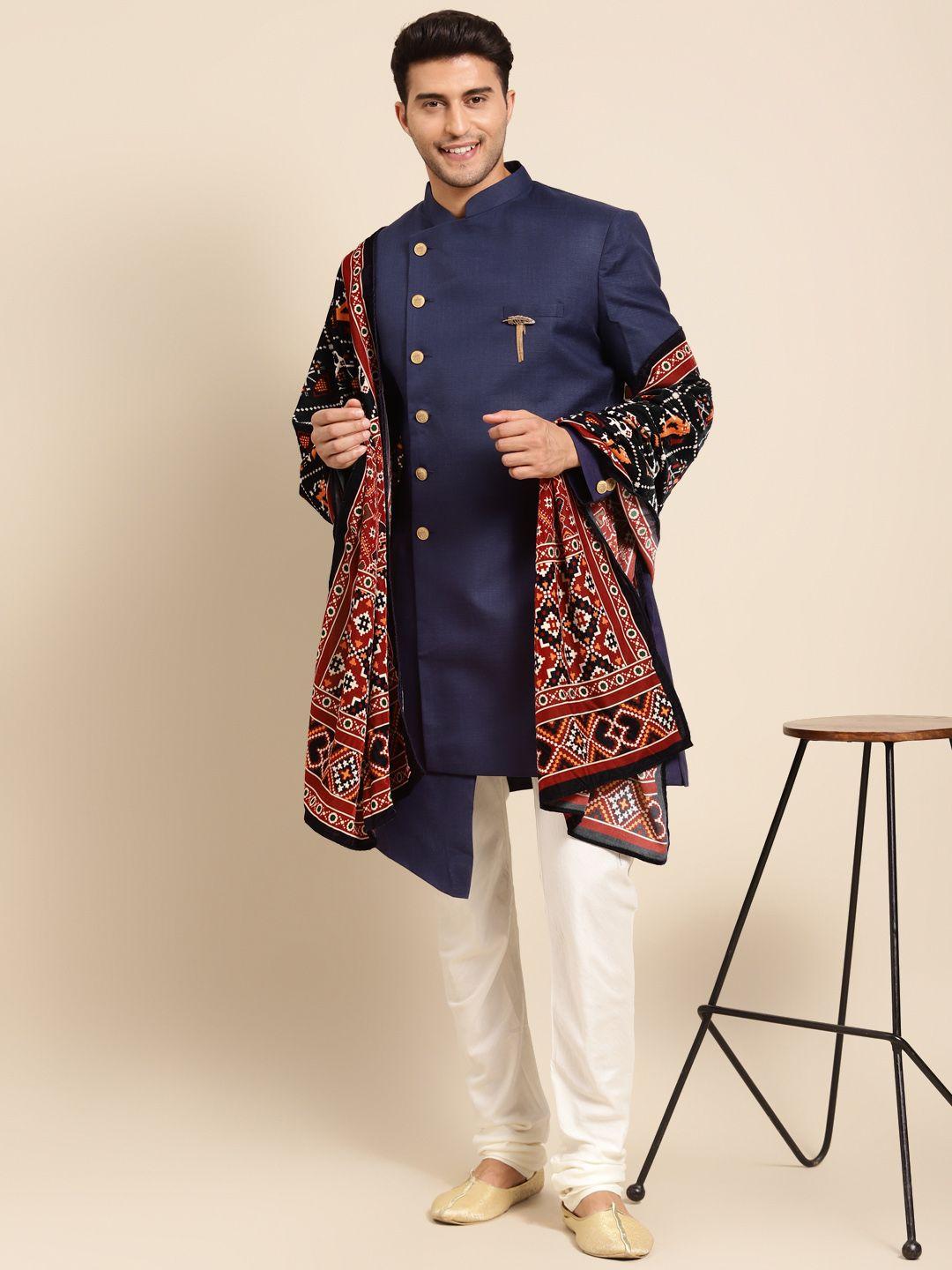 kisah men navy blue sherwani set