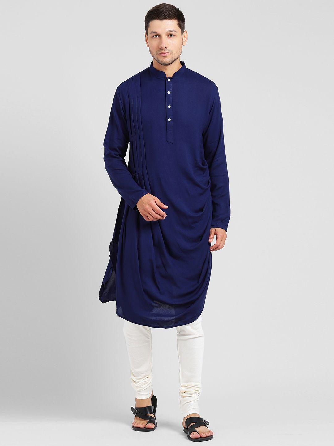 kisah men navy blue solid banarasi straight kurta