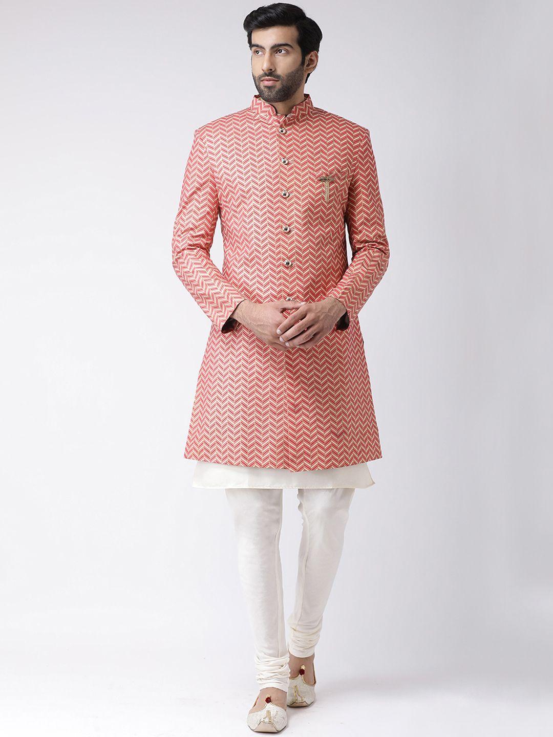 kisah men off-white & red printed sherwani set