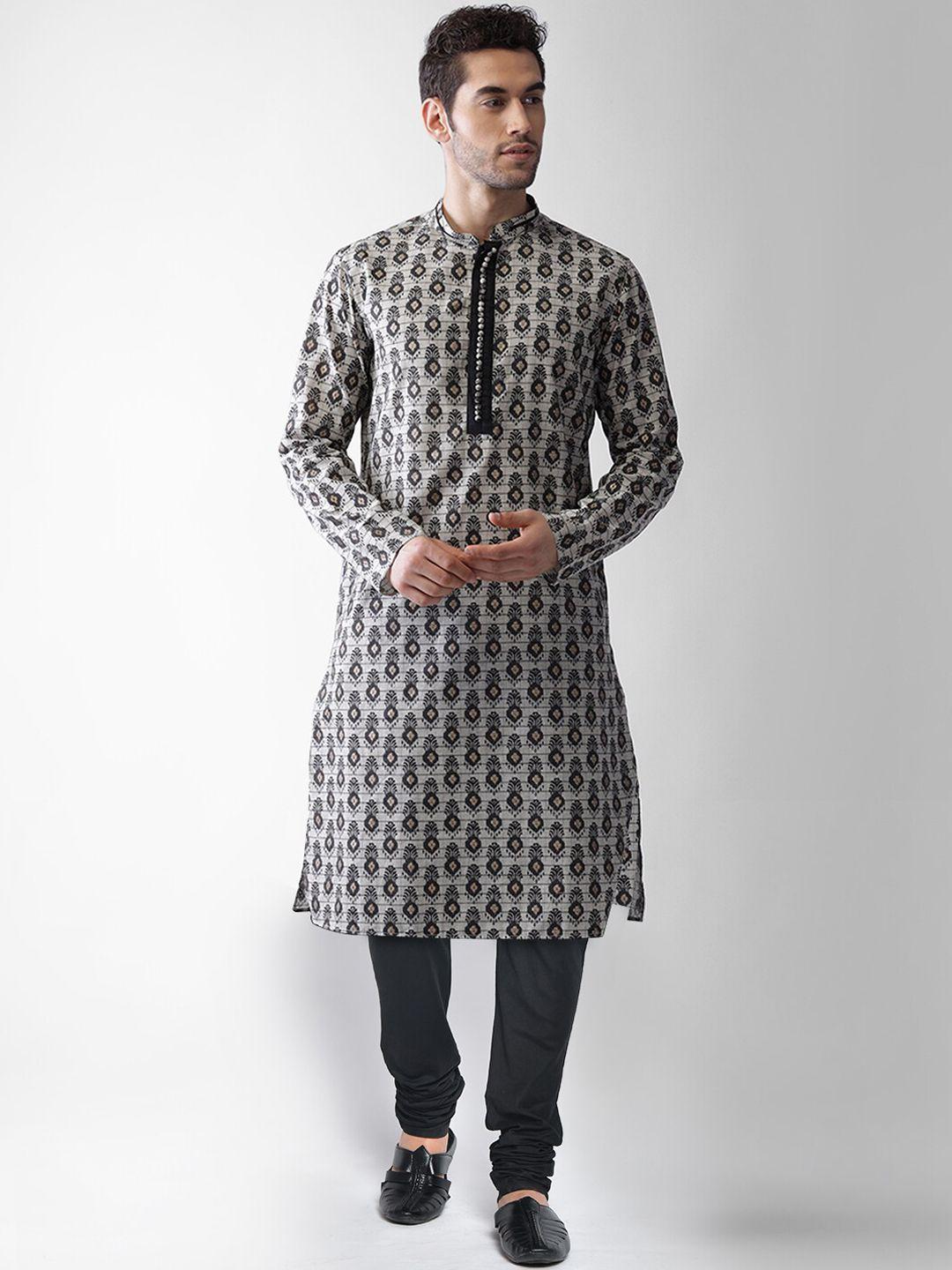 kisah men off white ethnic motifs printed kurta with churidar