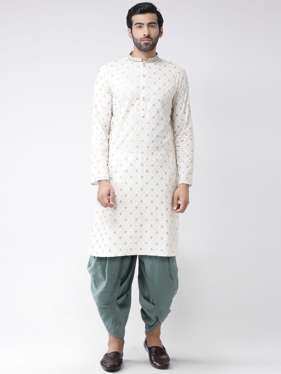 kisah men off white ethnic motifs printed kurta with dhoti pants