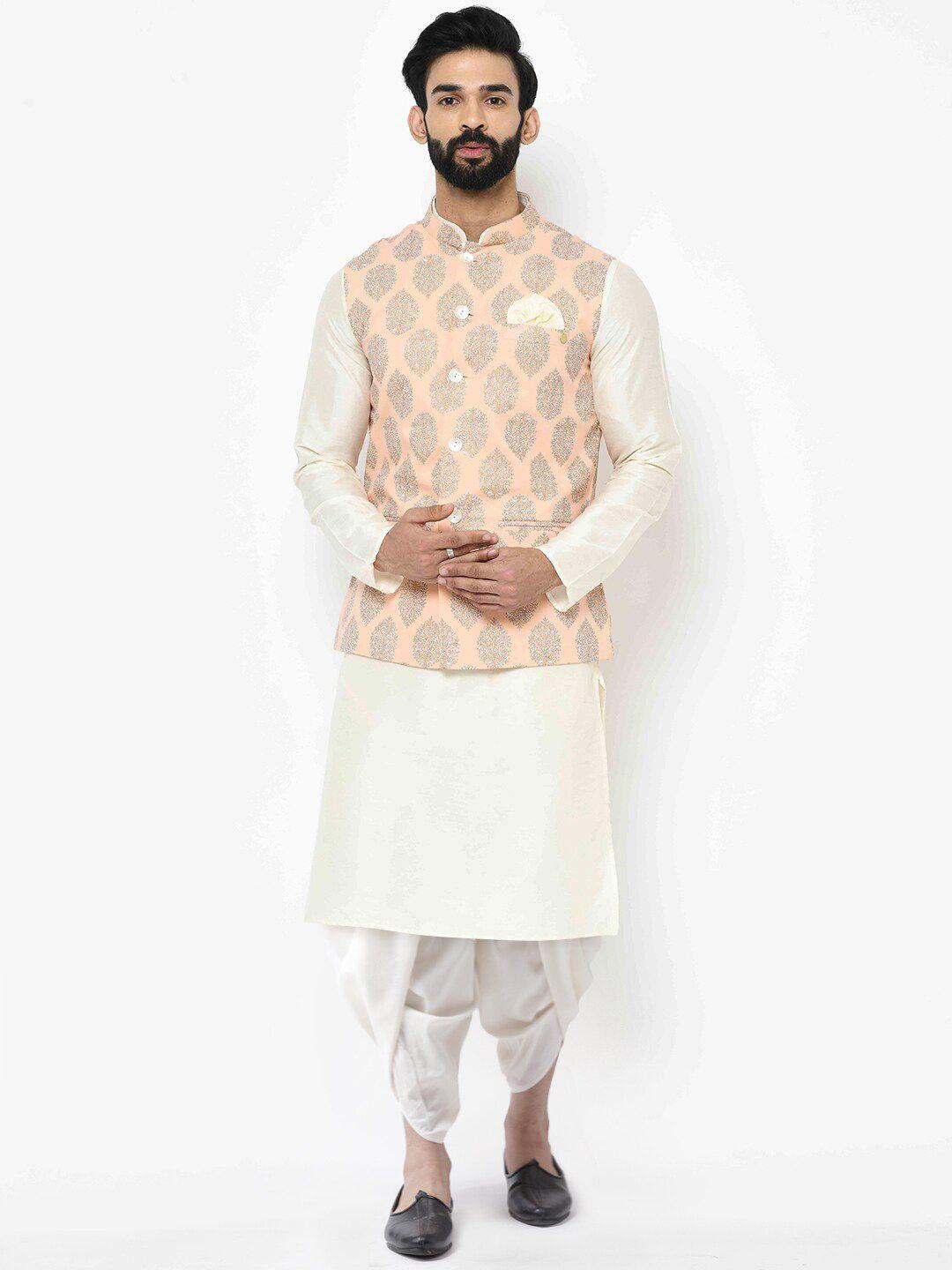 kisah men off white kurta with dhoti pant & jacket set