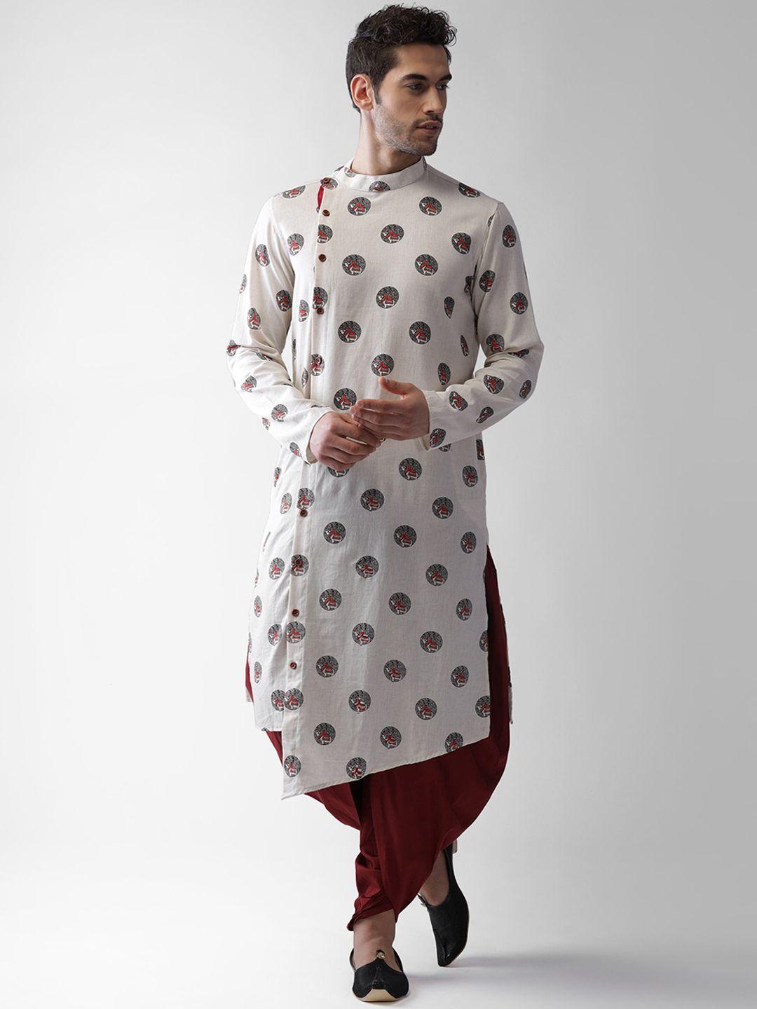 kisah men off white printed kurta