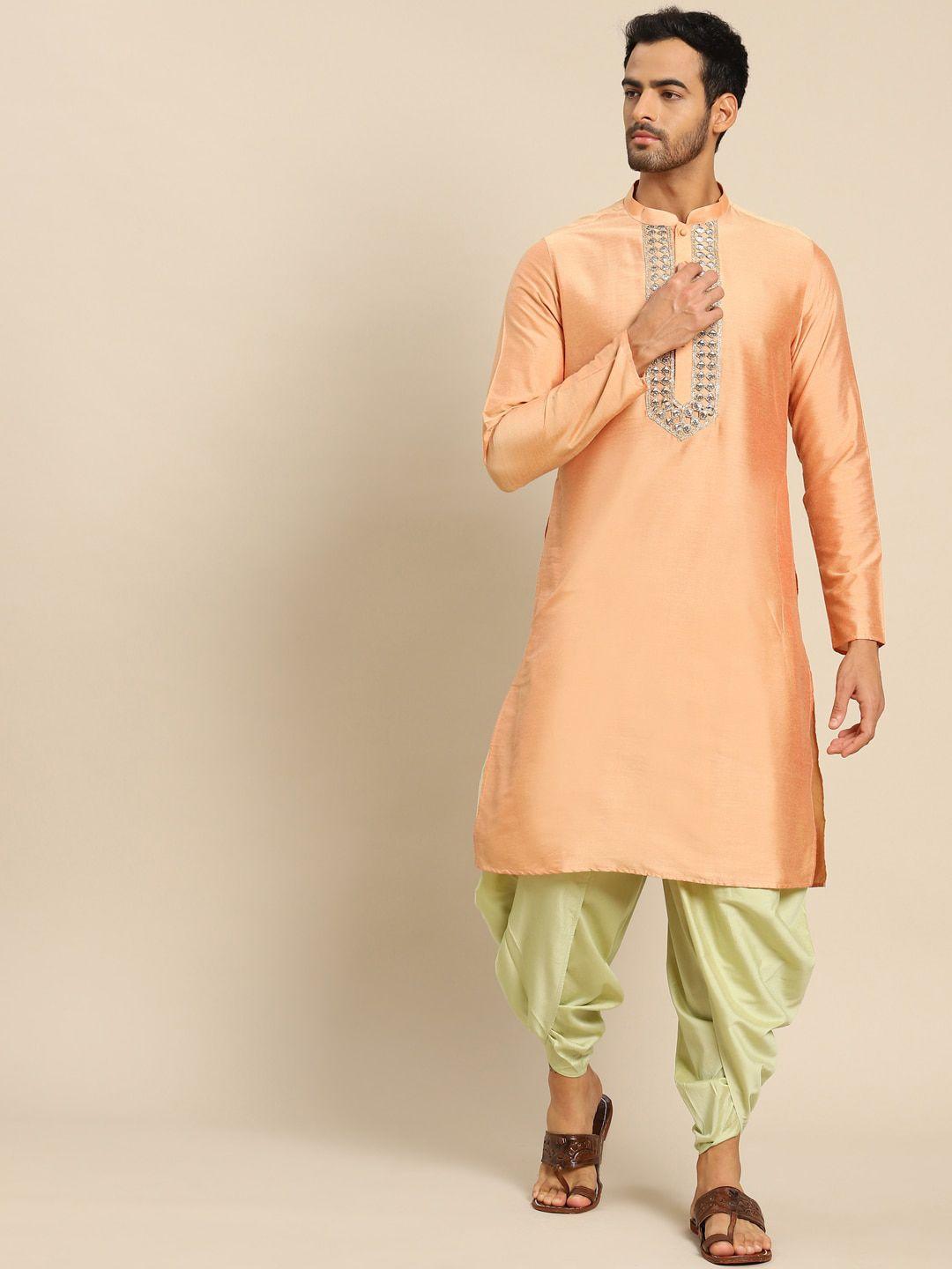 kisah men orange embellished straight kurta