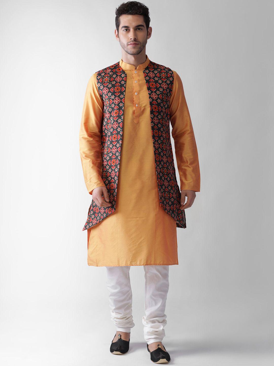 kisah men orange regular kurta with churidar