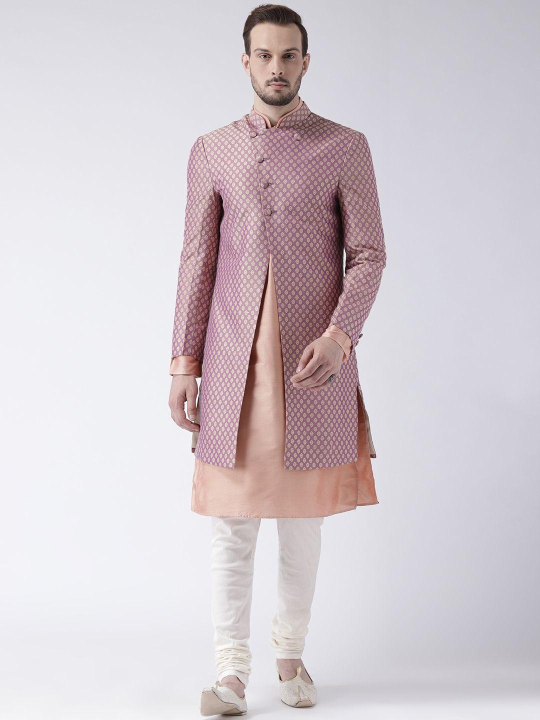 kisah men peach-colored & off-white sherwani set