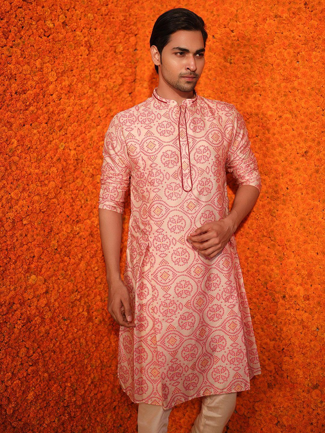 kisah men pink ethnic motifs kurta with pyjamas