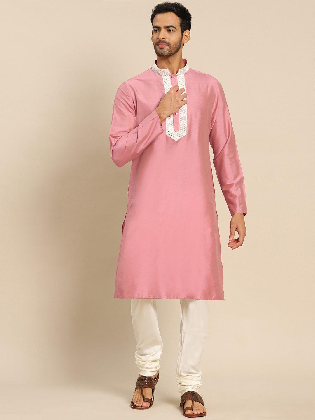 kisah men pink kurta with pyjamas