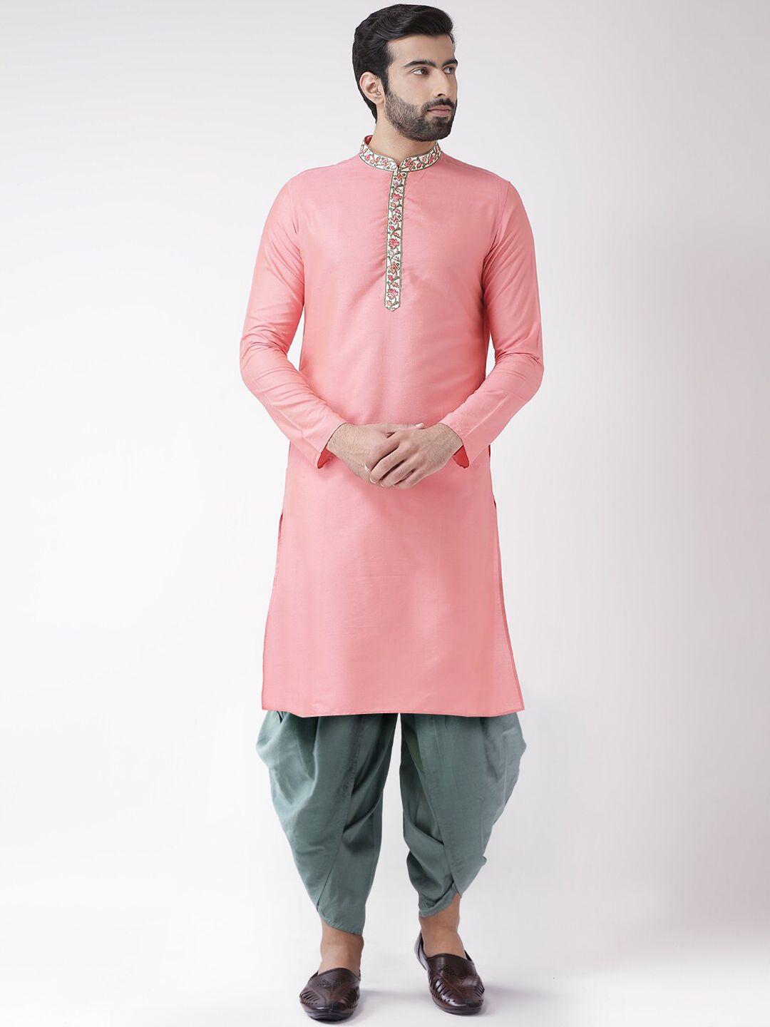 kisah men pink regular kurta with dhoti pant
