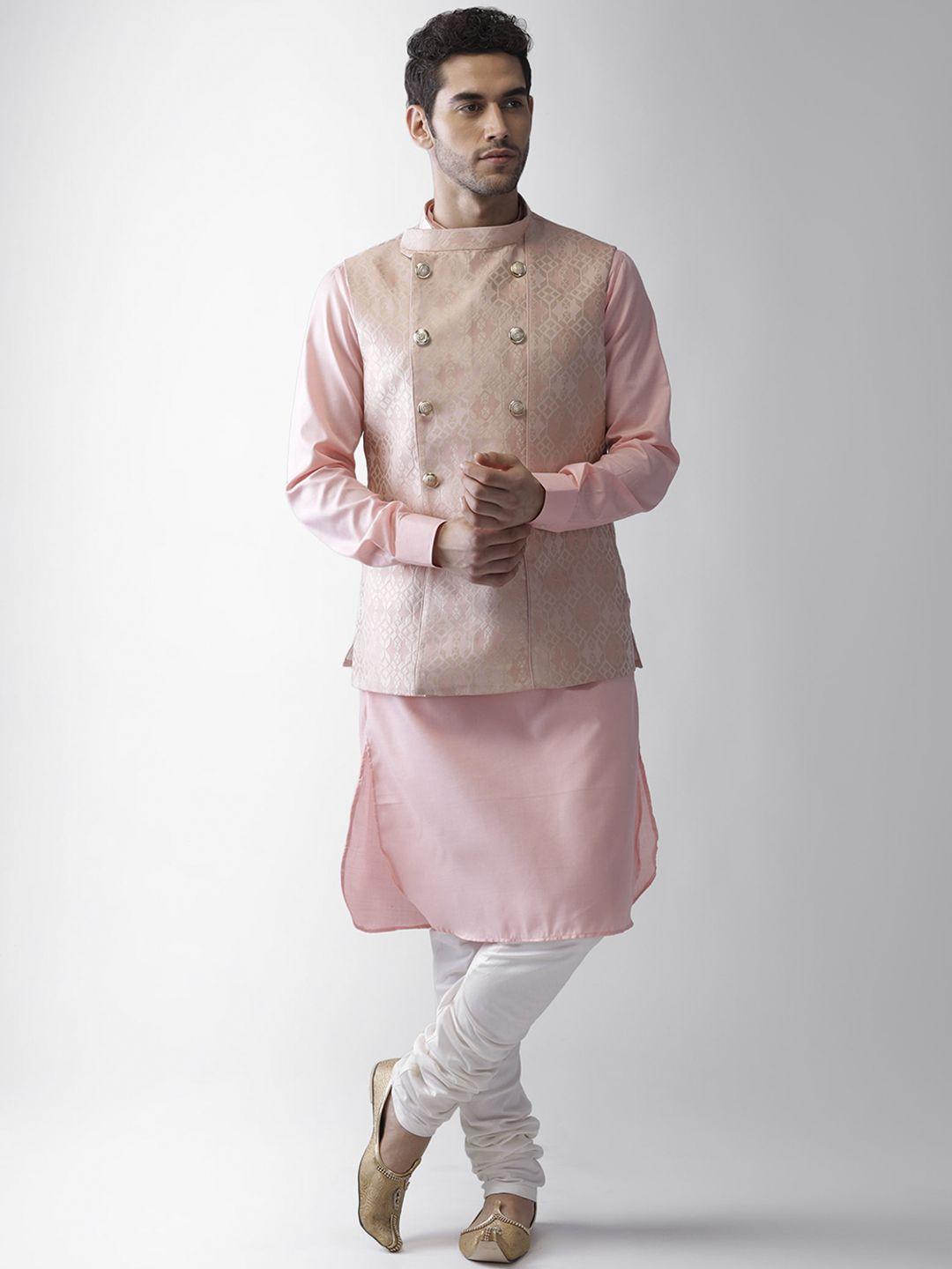 kisah men pink regular kurta with pyjamas & jacket