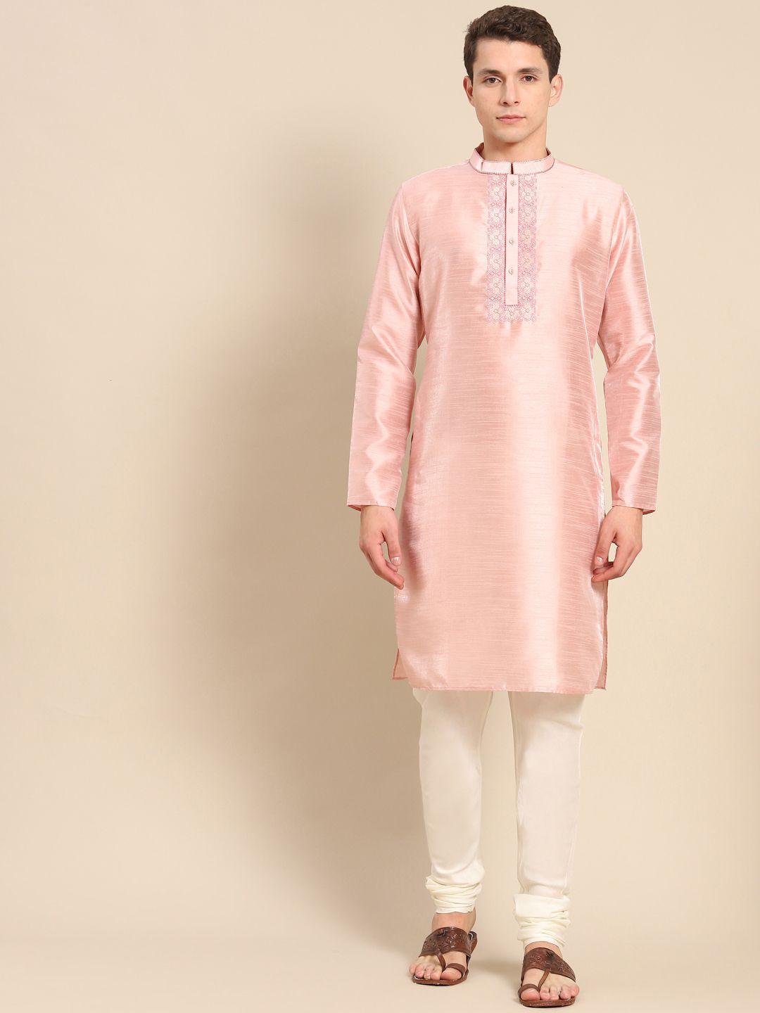 kisah men pink solid kurta with churidar