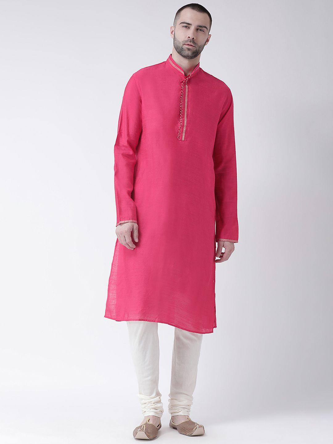 kisah men pink solid straight kurta