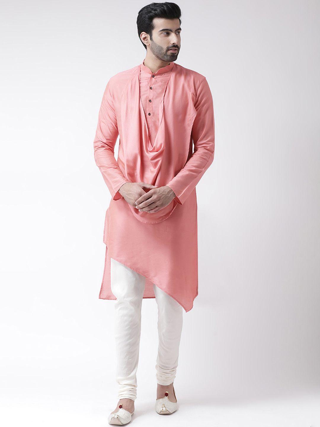 kisah men pink solid straight kurta