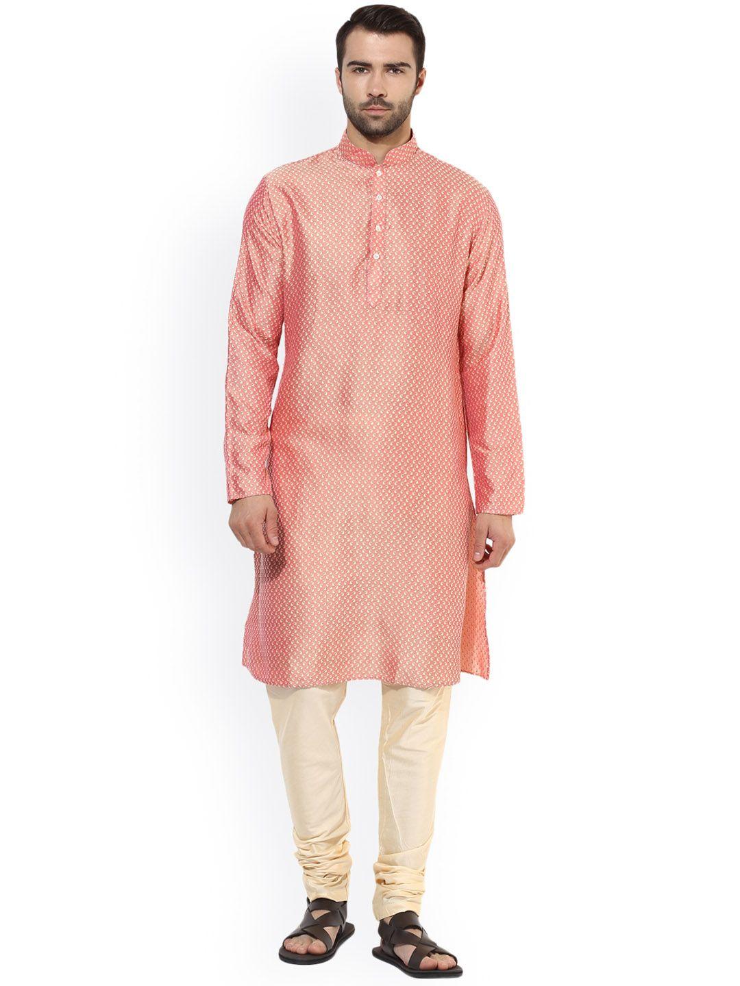 kisah men pink woven design a-line kurta