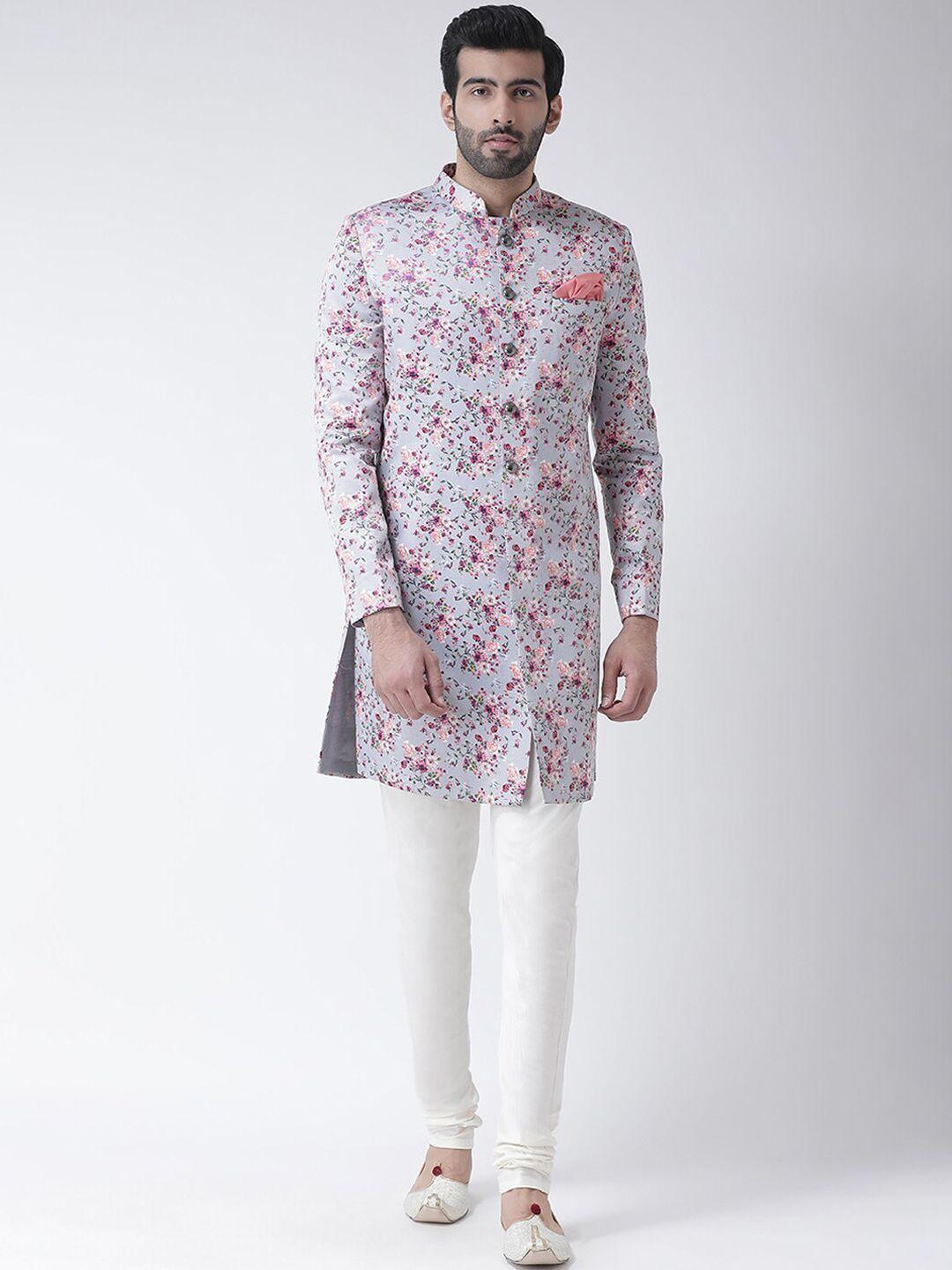 kisah men purple & white sherwani set