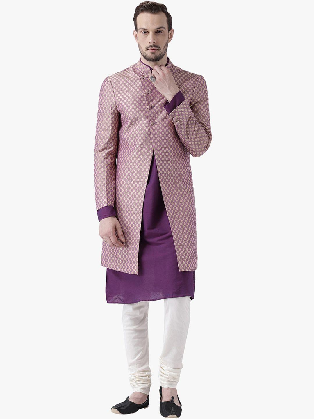 kisah men purple & white woven design sherwani set