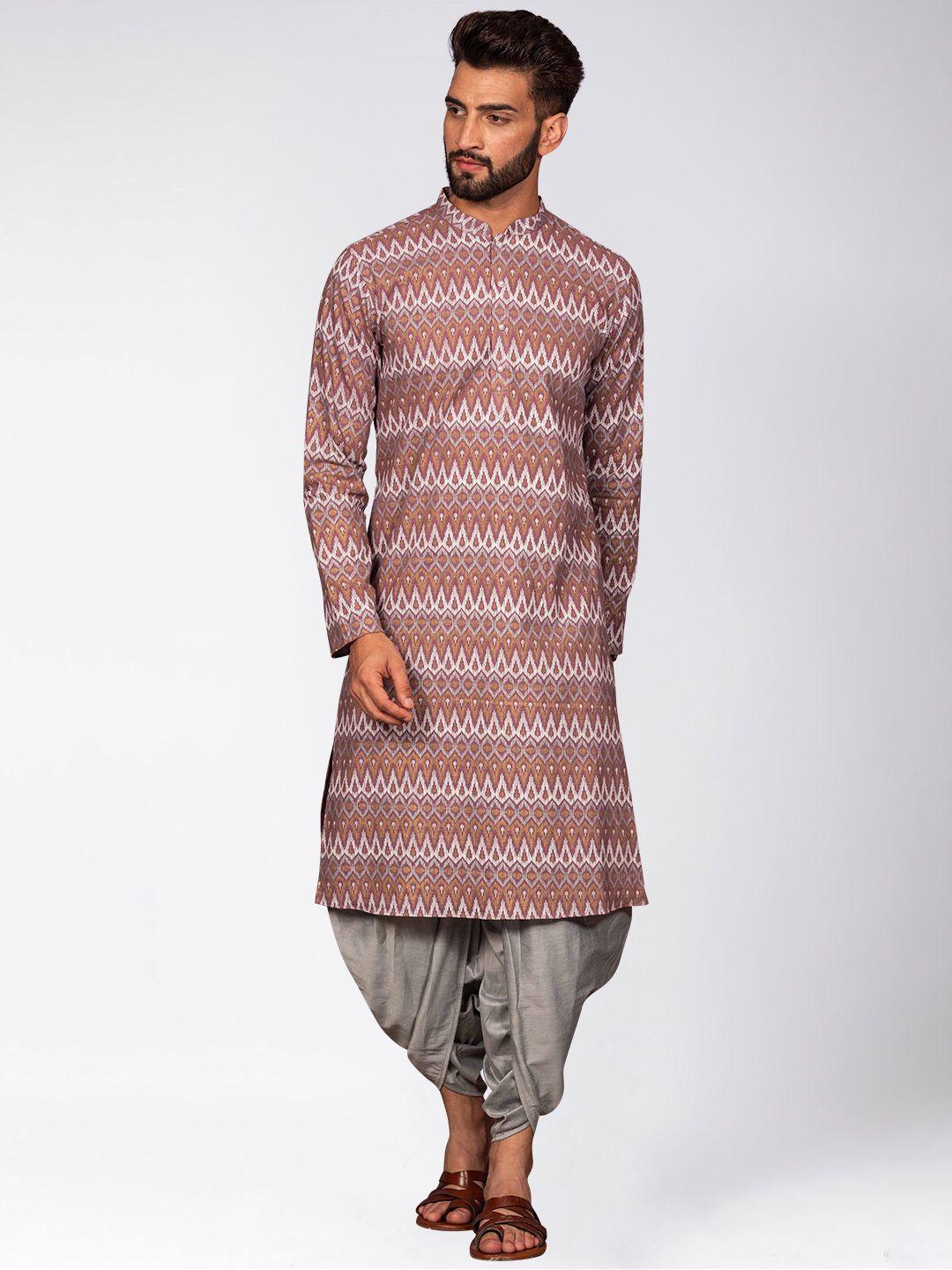 kisah men purple geometric printed kurta