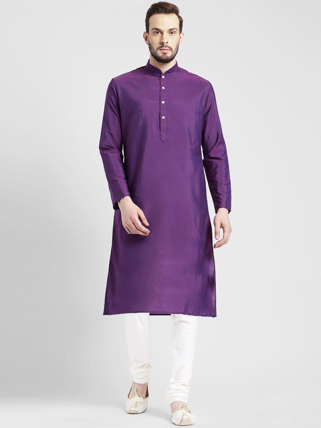 kisah men purple solid straight kurta