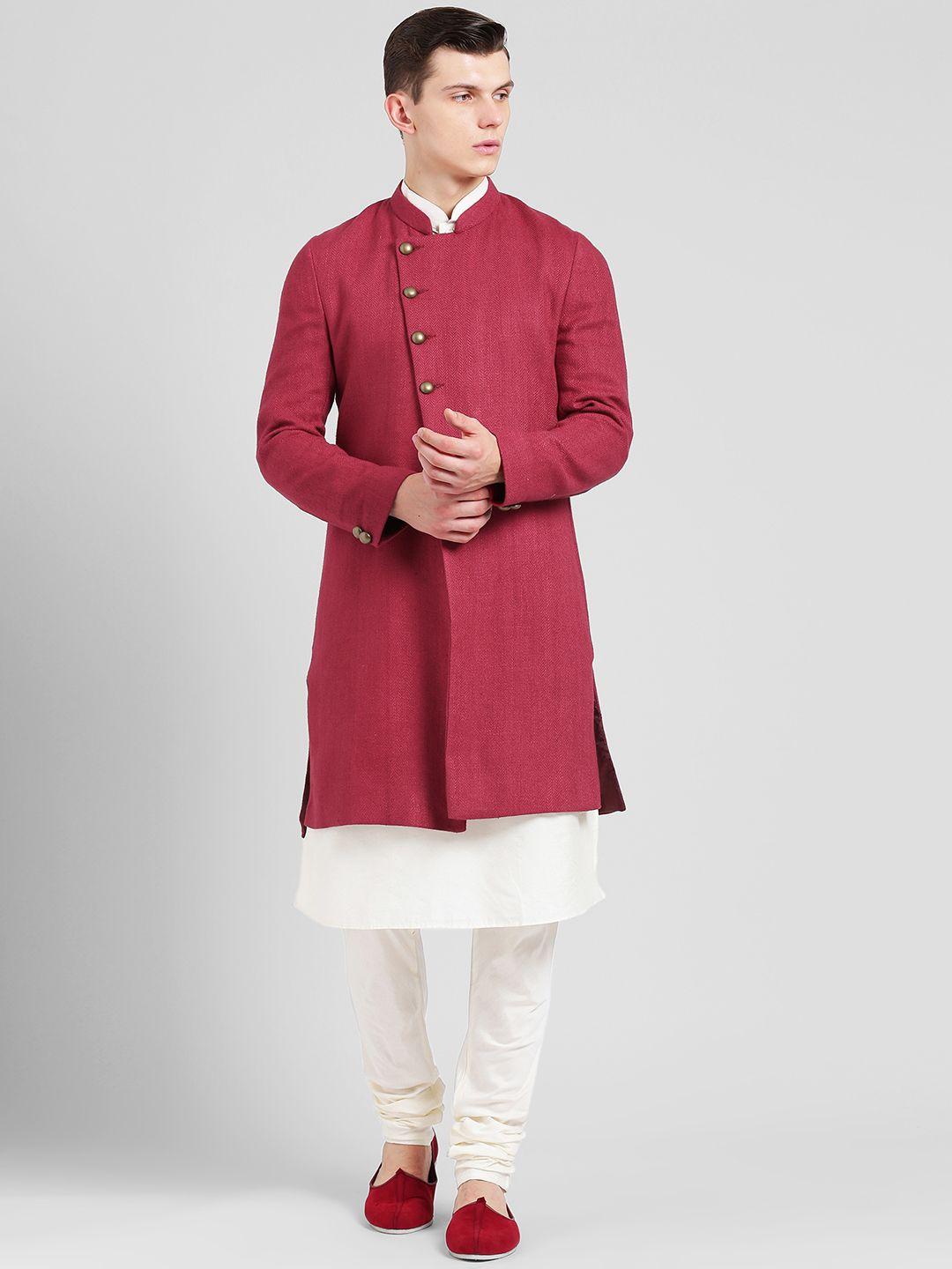 kisah men red, white & off-white sherwani set