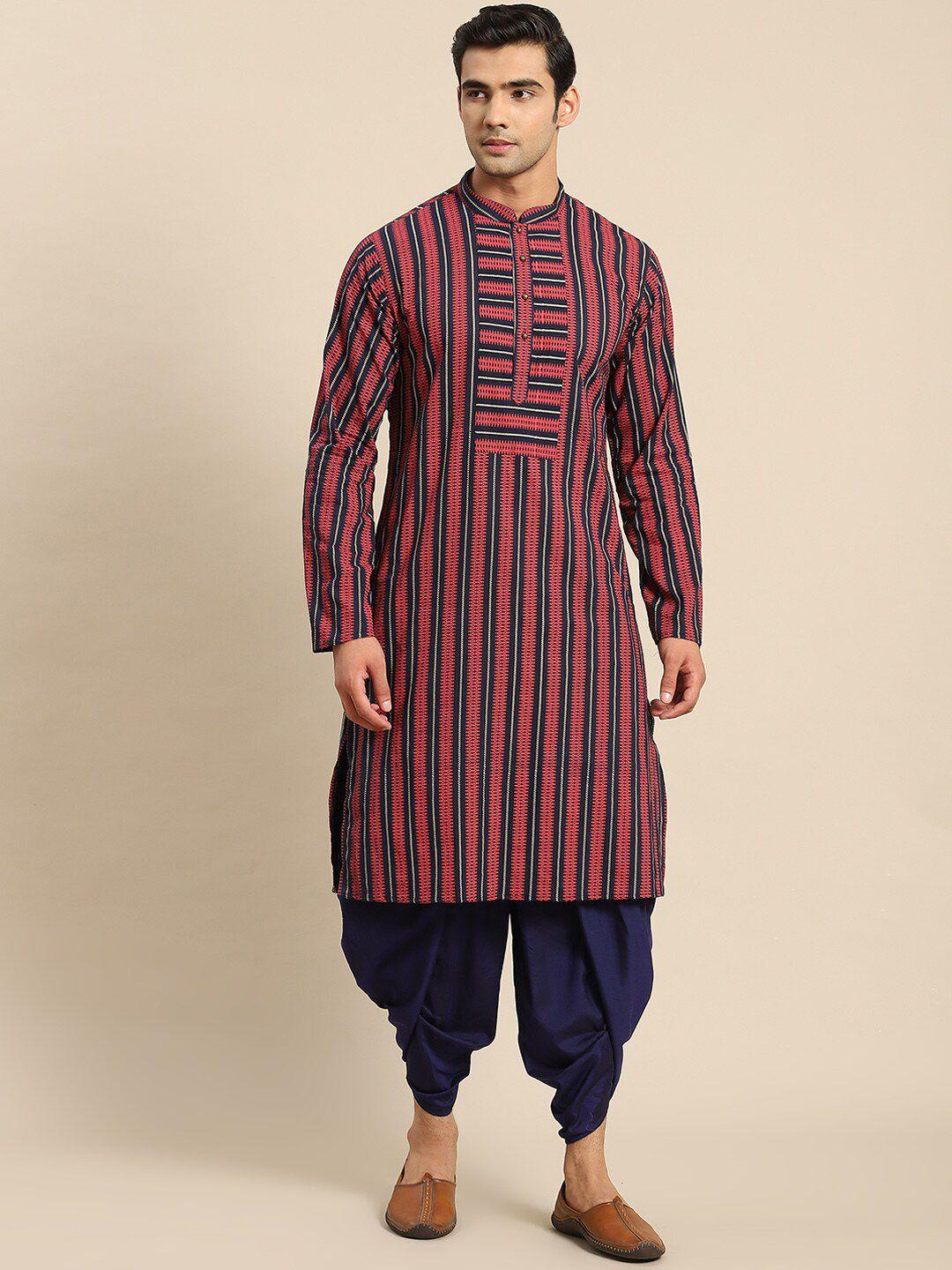 kisah men red striped kurta