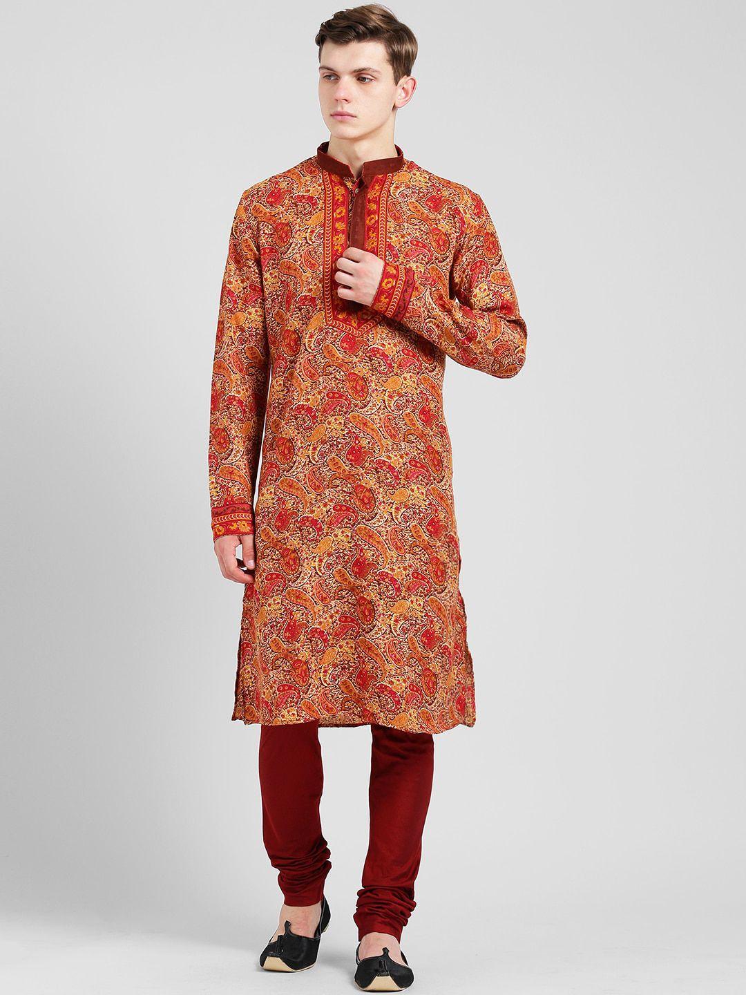 kisah men rust paisley printed kurta