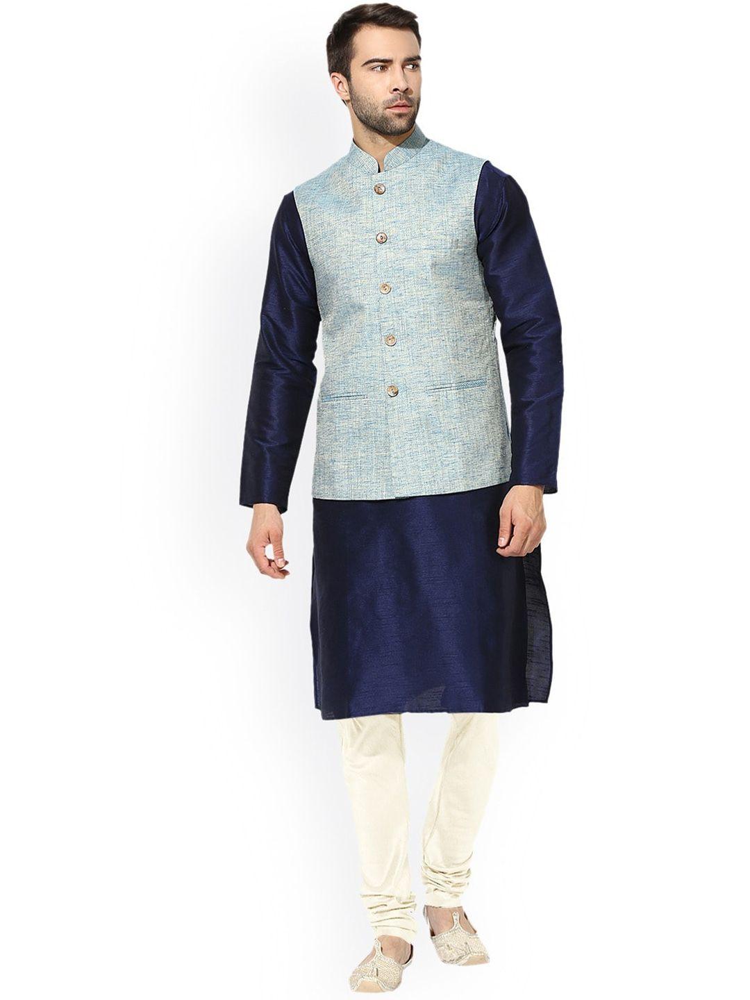 kisah men sea green kurta with churidar comes with a nehru jacket