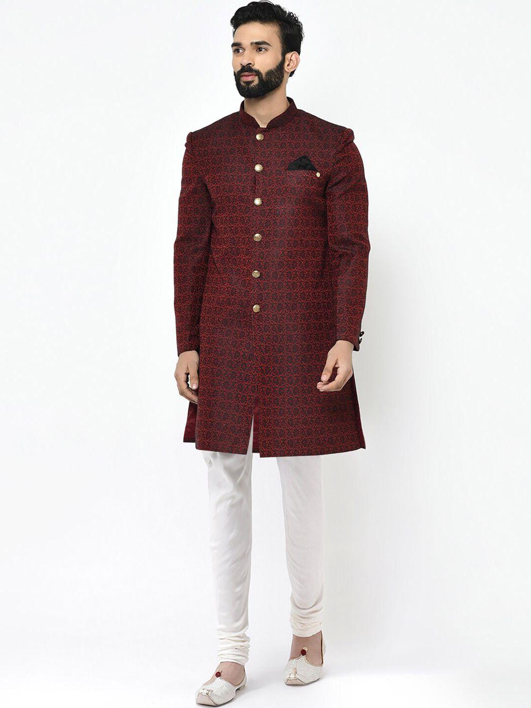 kisah men self-design mandarin collar sherwani set