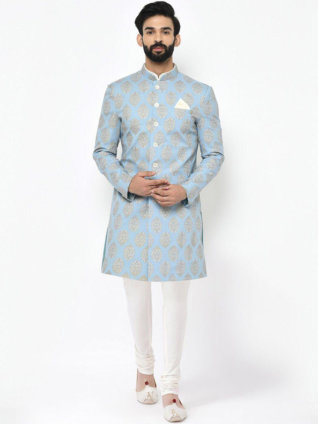 kisah men self-design mandarin collar sherwani set