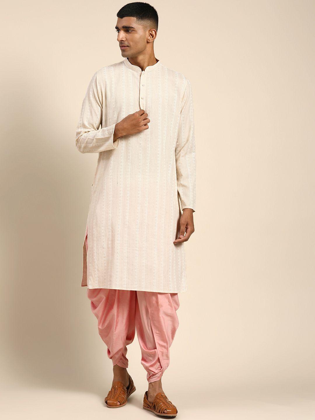 kisah men taupe geometric printed kurta with dhoti pants