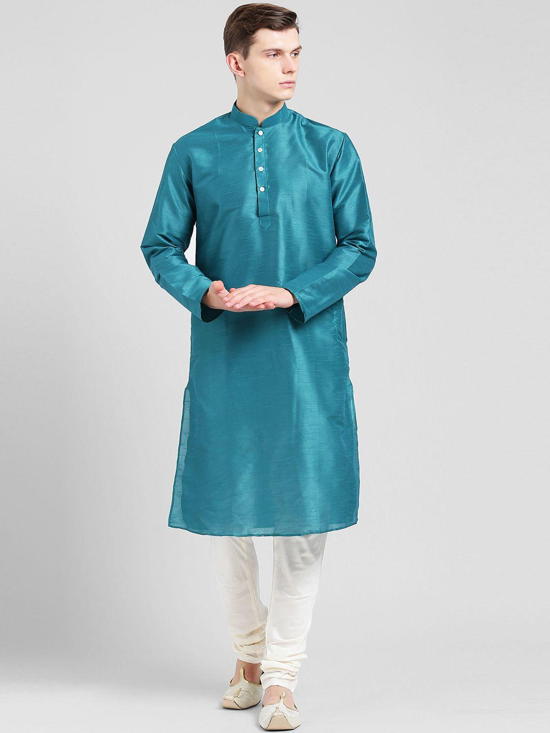 kisah men teal solid kurta with churidar