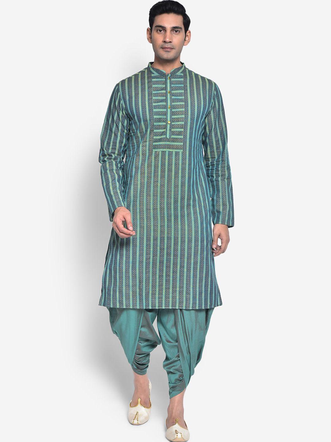 kisah men turquoise blue printed kurta with dhoti pants