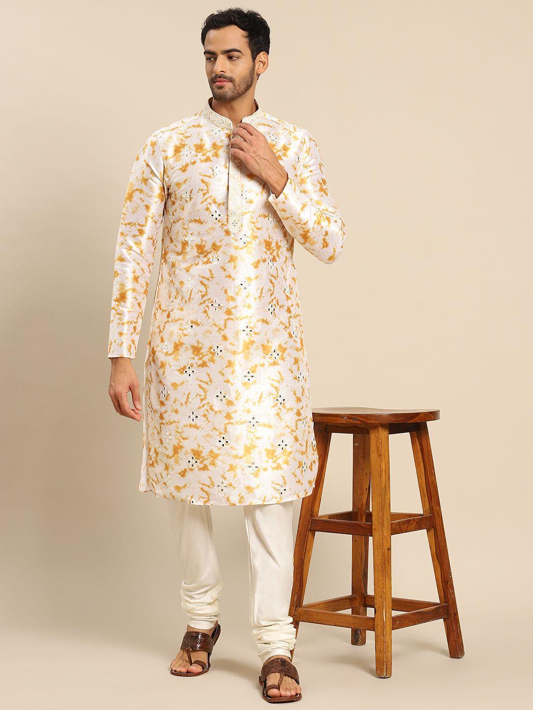 kisah men white dyed kurta with churidar