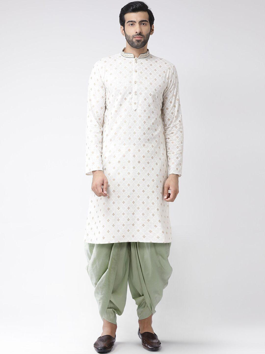 kisah men white ethnic motifs kurta with dhoti pants