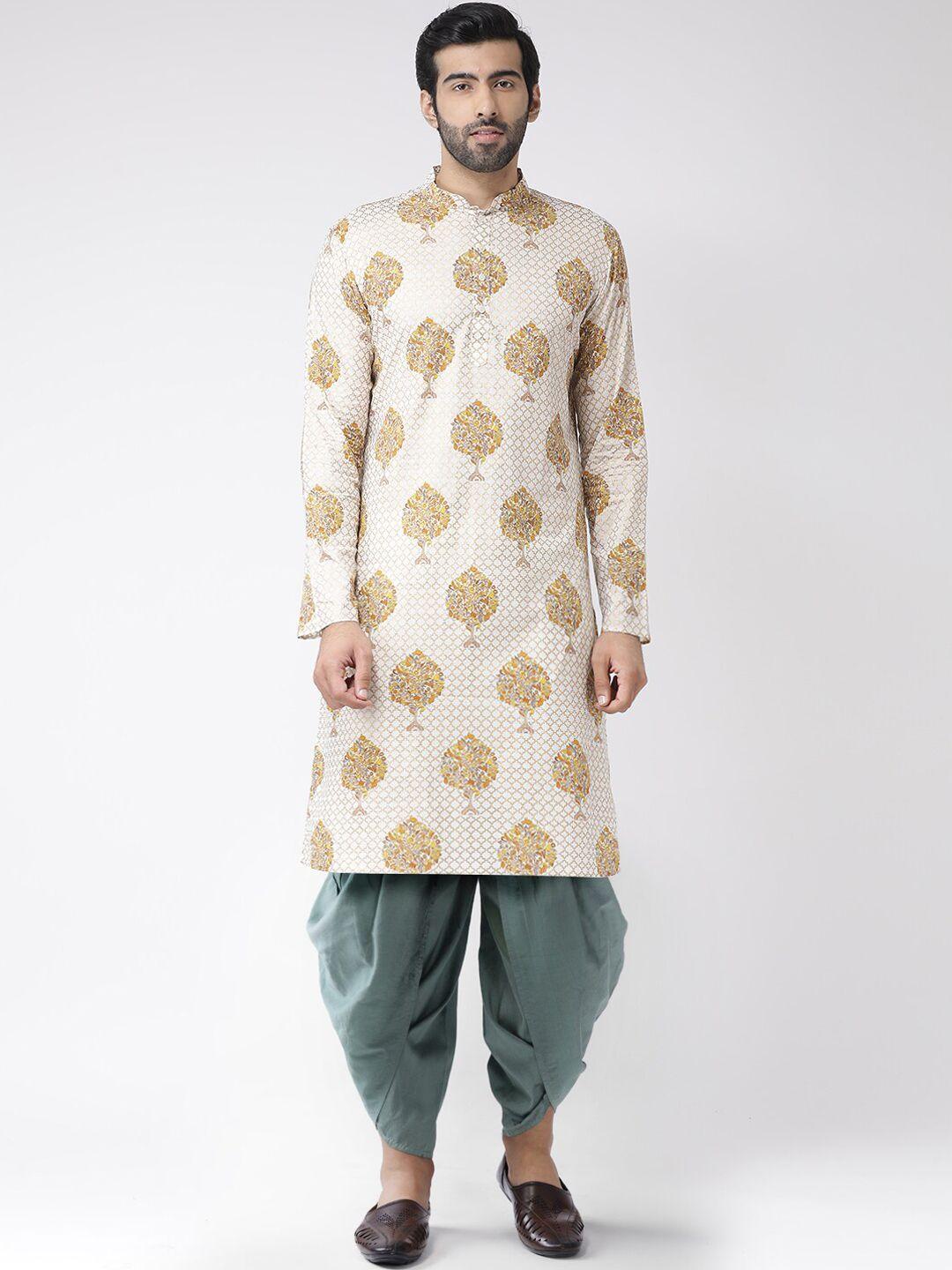 kisah men white ethnic motifs printed kurta with dhoti pants