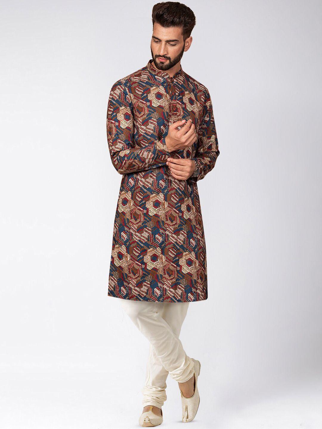 kisah men white floral printed regular kurta with churidar