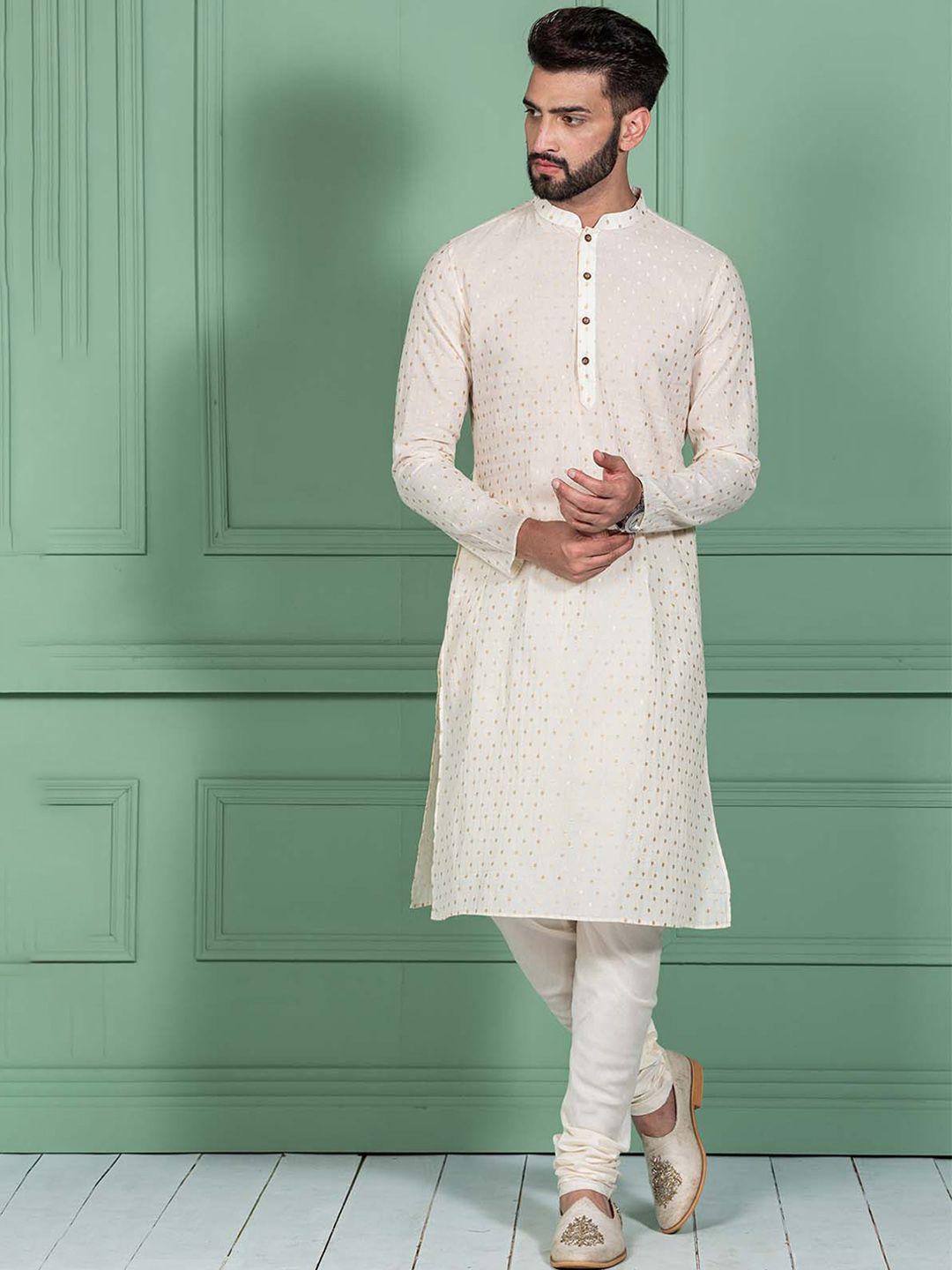 kisah men white polka dots kurta