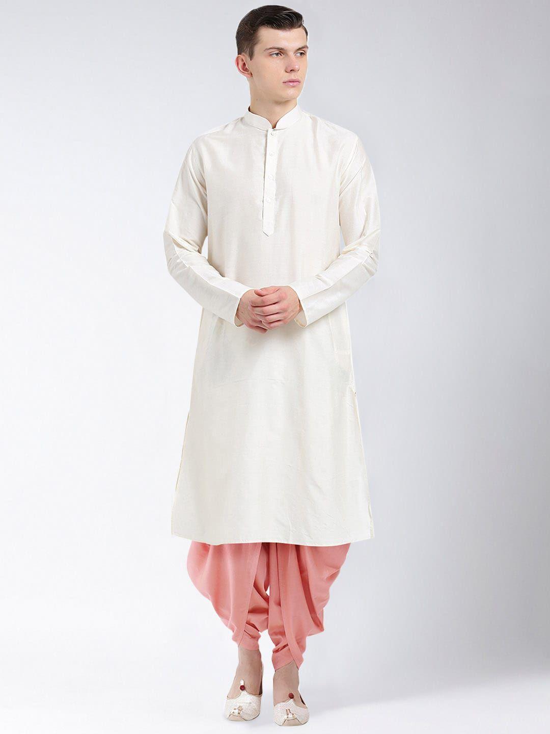 kisah men white solid kurta